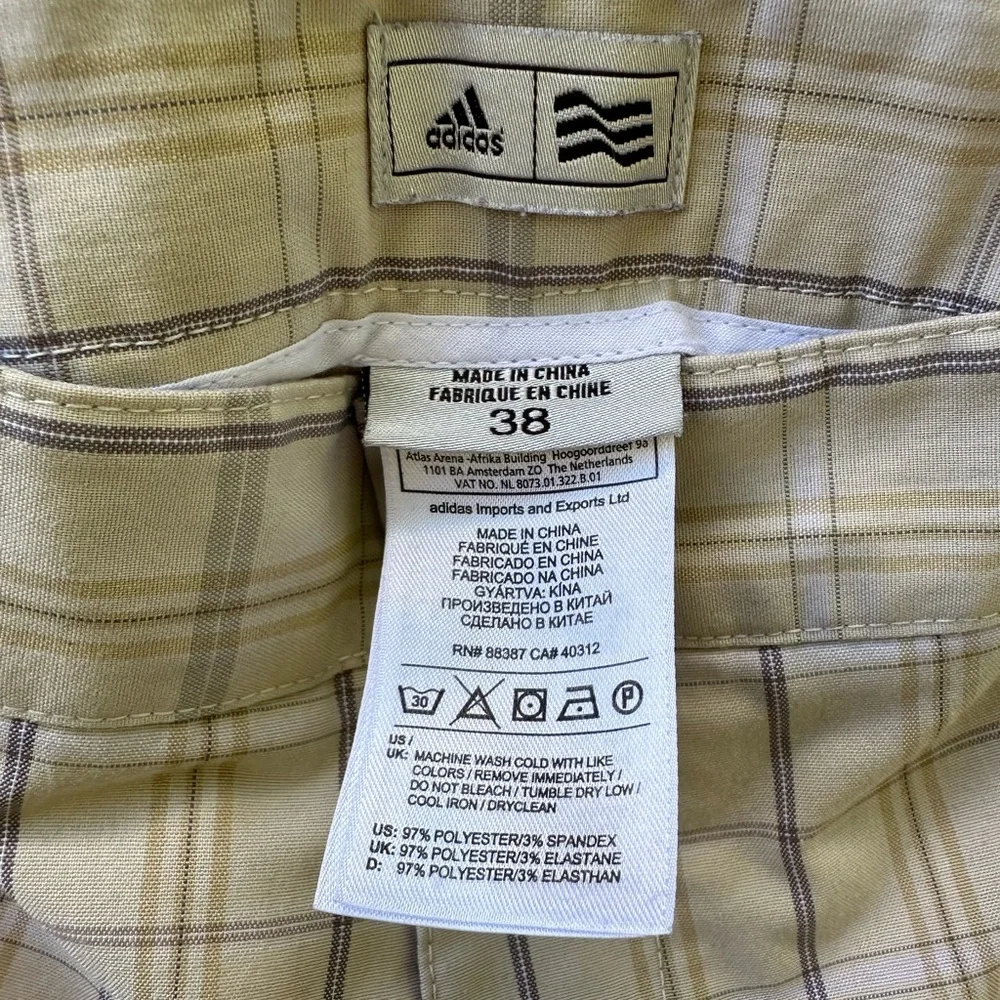 Men's Adidas ‎ Khaki Plaid Cargo Golf Shorts Flat Front Size 38 11